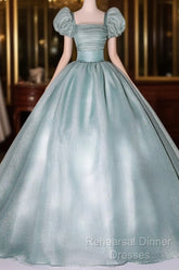 Glam Light Green Ball Gown Short Sleeves Formal Dress, Light Green Sweet 16 Dress